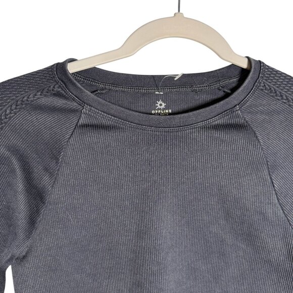 Offline By Aerie Long Sleeve Ribbed Cropped Top M Black NWOT - Picture 4 of 6